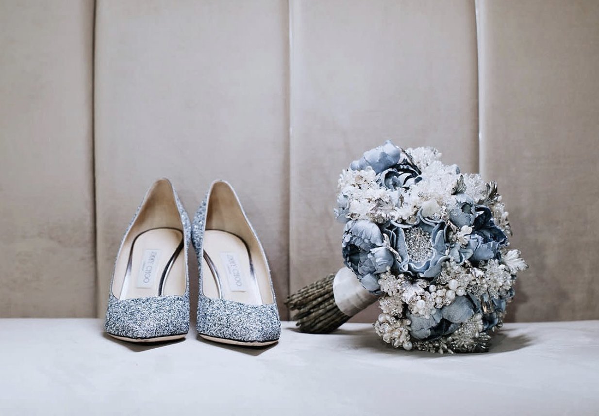 Something Blue - A Couture Heirloom Bridal Bouquet Closer Look