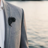 Couture Black Lambskin Leather Feather Lapel Pin Boutonniere - Marie Livet