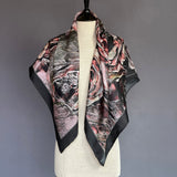 Mystery Rose Black and Pink Silk Twill Scarf - Marie Livet