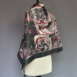 Mystery Rose Black and Pink Silk Twill Scarf - Marie Livet