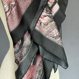 Mystery Rose Black and Pink Silk Twill Scarf - Marie Livet