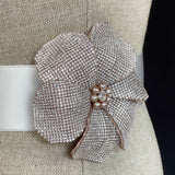 Starlight Couture Crystal Blush Pink Pearl Flower Pin Brooch Bridal Sash - Marie Livet