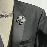 Starlight Sparkle Couture Crystal Flower Lapel Pin - Luxury Fashion Accessory - Silver and Ivory - Marie Livet