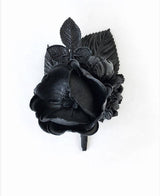Kennedy Black Leather Floral Lapel Pin Boutonniere
