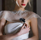 Black Leather Fern and Floral Lapel Pin Boutonniere - Marie Livet
