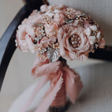 Blush Pink Pearl Sterling Silver and Gemstone Crystal Bridal Bouquet - Marie Livet