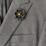 Bronze and Black Leather Flower Lapel Pin with Tiger's Eye Gemstone - Marie Livet