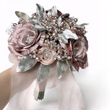 Cherish Pink Rose Pearl and Gemstone Crystal Bridal Bouquet - Marie Livet