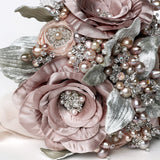 Cherish Pink Rose Pearl and Gemstone Crystal Bridal Bouquet - Marie Livet