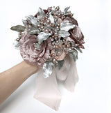 Cherish Pink Rose Pearl and Gemstone Crystal Bridal Bouquet - Marie Livet