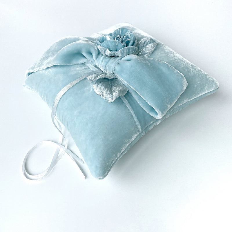 Couture Light Baby Blue Silk Velvet Ring Bearer Pillow - Marie Livet