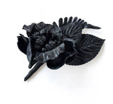 Dakota Black Leather Floral Lapel Pin Boutonniere - Marie Livet