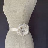 Daphne Champagne Silk Velvet Flower Bridal Sash - Marie Livet