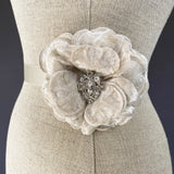 Daphne Champagne Silk Velvet Flower Bridal Sash - Marie Livet