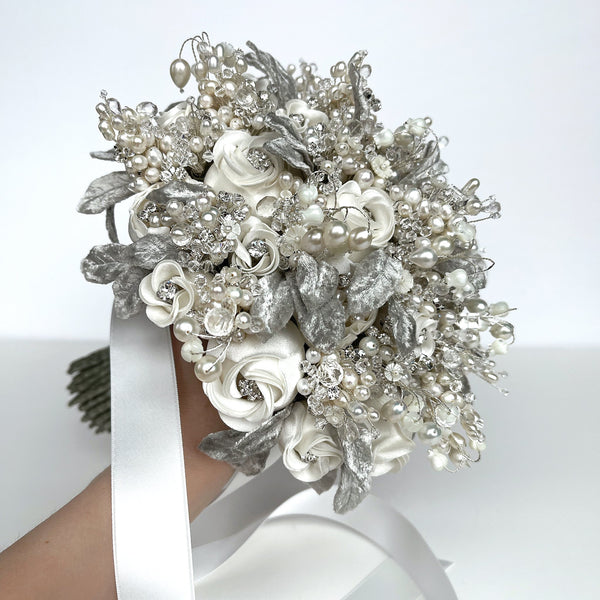 Divina Jeweled Pearl and Crystal Gemstone Wedding Bouquet - Marie Livet