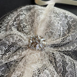 Elina Antique French Chantilly Silk Ivory Lace Bow Hairpiece - Marie Livet
