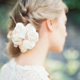 Elita White Silk Velvet Double Flower Comb - Marie Livet
