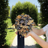 Evergreen Gold Cedar and Green Leaves Gemstone Fine Art Bridal Bouquet - Marie Livet