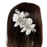 Forever Orchid Ivory Silk Velvet Couture Flower Bridal Hair Comb - Freshwater Pearl and Swarovski - Marie Livet