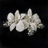 Forever Orchid Ivory Silk Velvet Couture Flower Bridal Hair Comb - Freshwater Pearl and Swarovski - Marie Livet