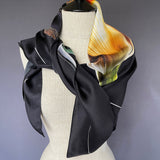Guarded Beauty Black and Gold Tulip Silk Twill Scarf - Marie Livet