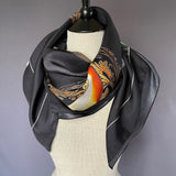 Guarded Beauty Black and Gold Tulip Silk Twill Scarf - Marie Livet