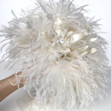 Ivory Feather Silk Flower Crystal and Pearl Bridal Bouquet - Marie Livet