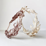 Ivory Silk Velvet Oak Leaf Hair Crown Wreath - Marie Livet