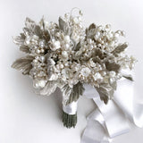 Lily of the Valley Wedding Bouquet Mother of Pearl, Freshwater Pearl, Swarovski Crystal Bridal White - Marie Livet