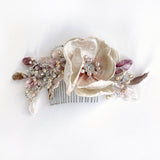 Millie Rose Silk Velvet Pink Champagne Pearl and Swarovski Crystal Floral Comb - Marie Livet