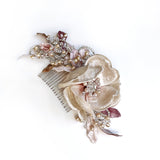 Millie Rose Silk Velvet Pink Champagne Pearl and Swarovski Crystal Floral Comb - Marie Livet