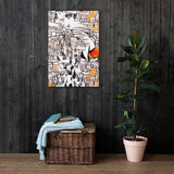 Modern Geometric Woman Abstract Wall Art Canvas, Orange Black Canvas Wall Art, Abstract Art Gift, Eyes Without a Face Canvas Ready to Hang - Marie Livet