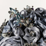 Moontide Blue Silk Rose Silver Leaf and Crystal Heirloom Bridal Bouquet - Marie Livet