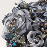 Moontide Blue Silk Rose Silver Leaf and Crystal Heirloom Bridal Bouquet - Marie Livet