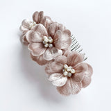 Pink Silk Velvet Isla Triple Flower Bridal Hair Comb - Marie Livet