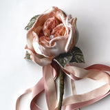 Single Silk Satin Blush Peach Rose Flower Mini Bouquet - Marie Livet