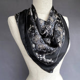 Small Beacon Silk Scarf in Black and Slate Grey Floral - Marie Livet