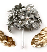Solid Sterling Silver (Not Plated) Real Pearl Couture Flower Small Bridal Wedding Heirloom Bouquet - Marie Livet