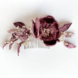 Wild Heart Rose Silk Velvet Champagne Pearl and Swarovski Crystal Floral Comb