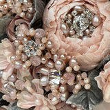 Bijou Blush Silk Flower Crystal and Pearl Bridal Bouquet - Marie Livet