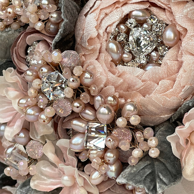 Bijou Blush Silk Flower Crystal and Pearl Bridal Bouquet - Marie Livet