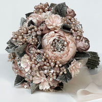 Bijou Blush Silk Flower Crystal and Pearl Bridal Bouquet