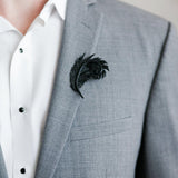 Couture Black Lambskin Leather Feather Lapel Pin Boutonniere - Marie Livet