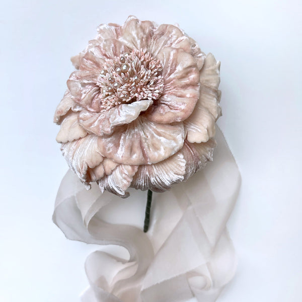 Couture Large Pink Velvet Flower Stem - Marie Livet