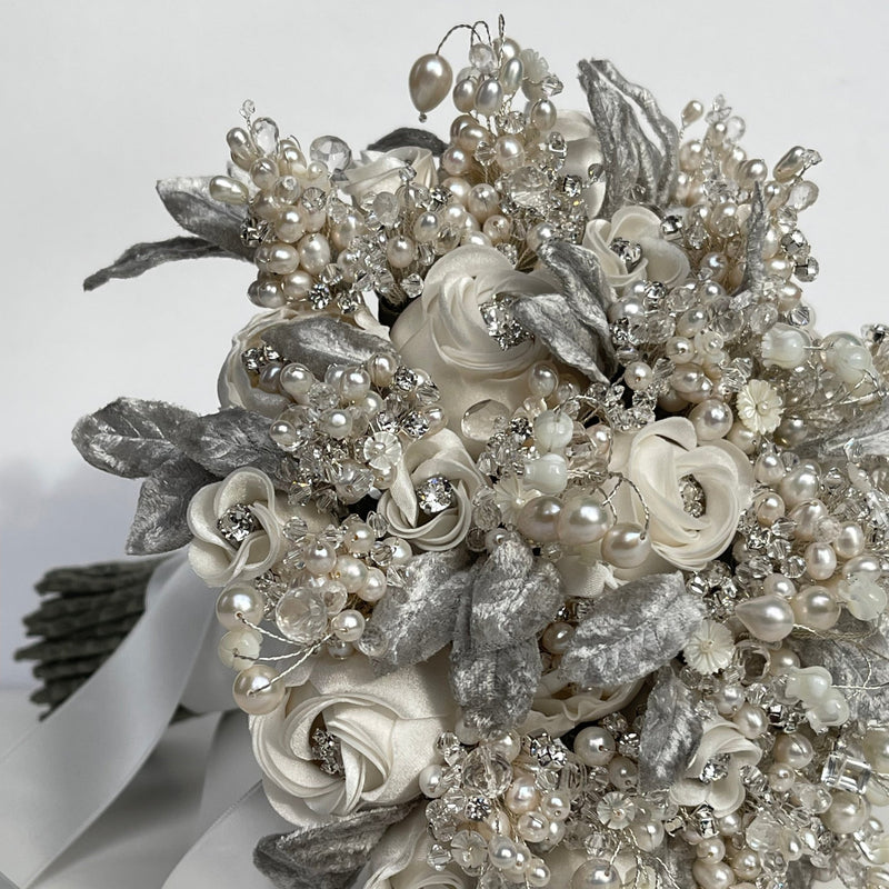 Divina Jeweled Pearl and Crystal Gemstone Wedding Bouquet - Marie Livet