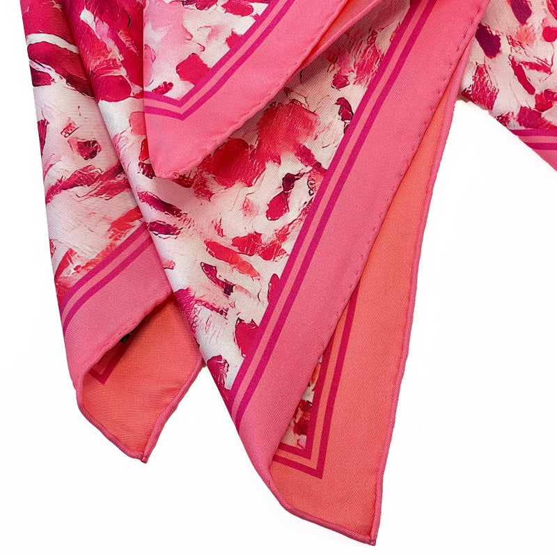 Hand Rolled Pocket Square - Impressionist Flower Pink and Coral Silk Twill - Double Sided - Marie Livet