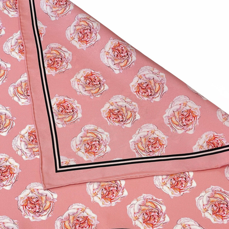 Hand Rolled Pocket Square - Pink Roses Silk Twill - Double Sided - Marie Livet