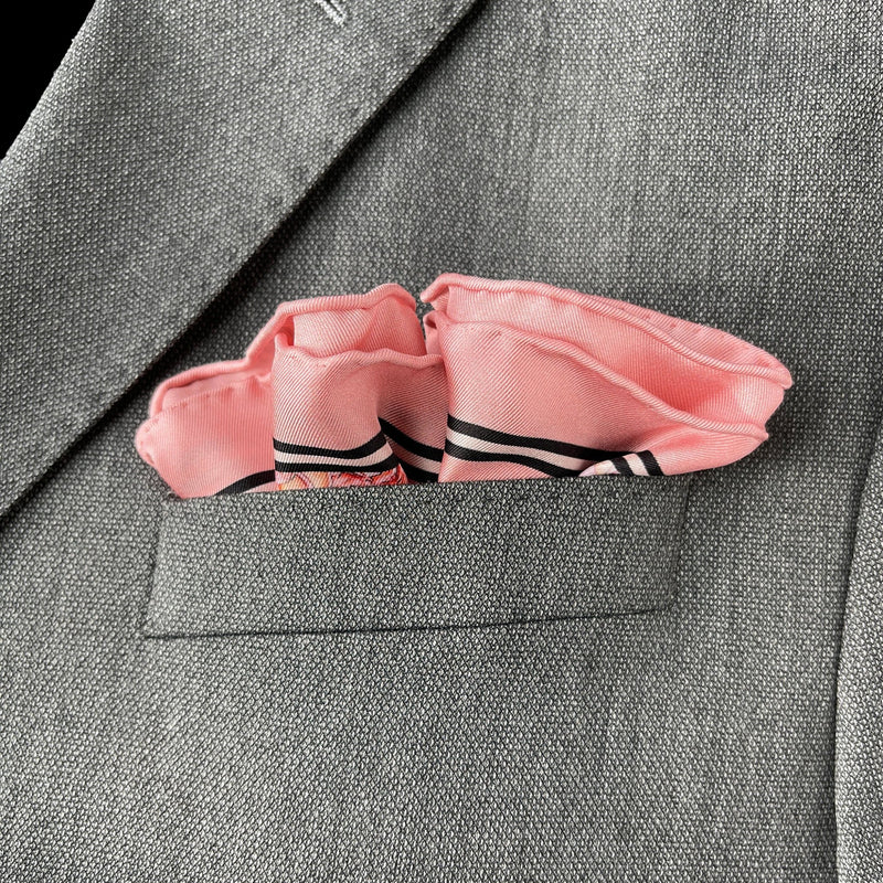 Hand Rolled Pocket Square - Pink Roses Silk Twill - Double Sided - Marie Livet