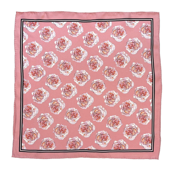 Hand Rolled Pocket Square - Pink Roses Silk Twill - Double Sided - Marie Livet