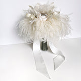 Ivory Ostrich Feather Flower Crystal and Pearl Bridal Bouquet - Marie Livet